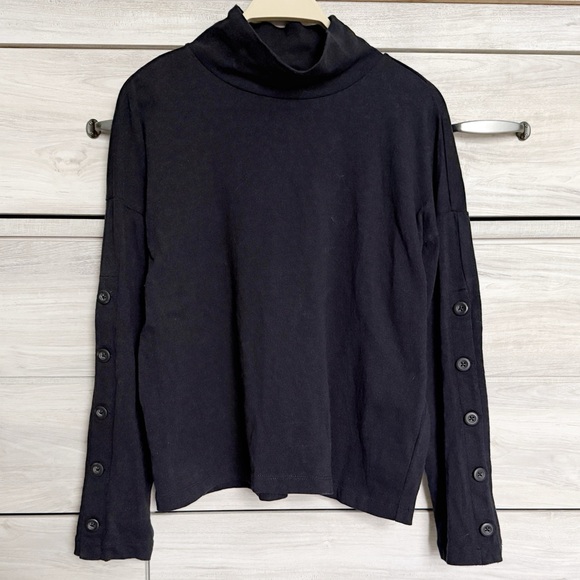 Madewell Organic Cotton Button-Sleeve Turtleneck Top Black Size Small - Picture 1 of 13